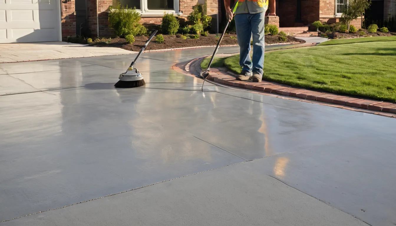 New concrete driveway leading to a brick ranch home in the Rittman area