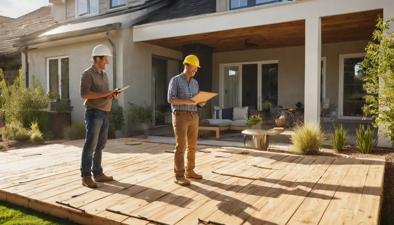 Homeowner reviewing a concrete patio plan in the Rittman area